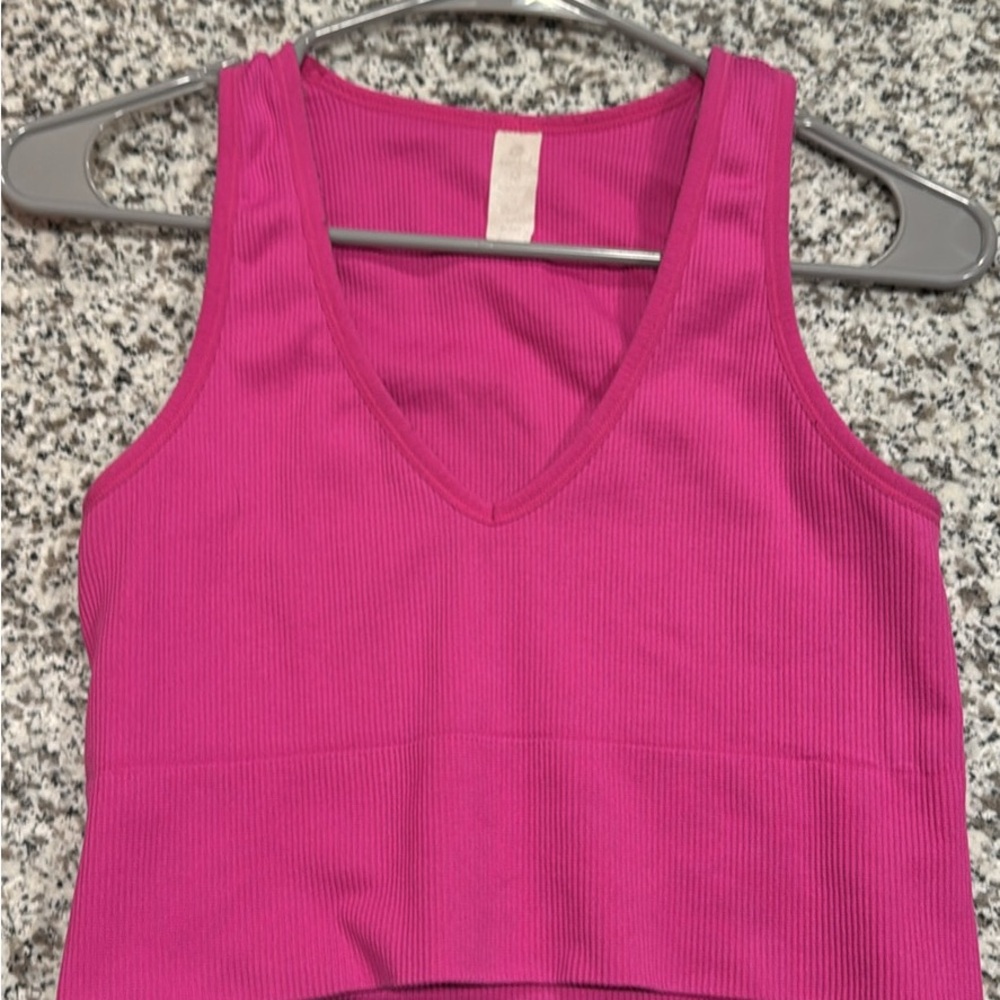 Balance Athletica Pink Fitted Crop Tank Top